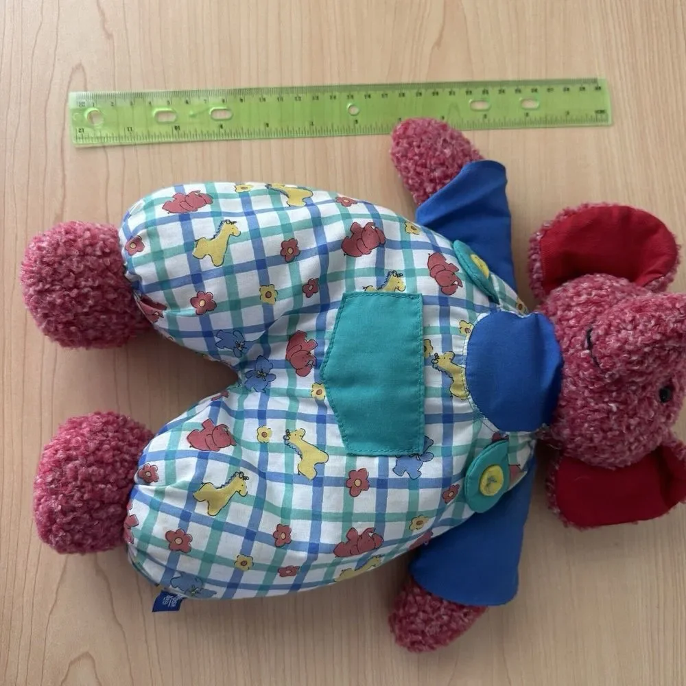 Vtg Oshkosh‎ Osh Kosh Red Sherpa Elephant In Plaid Overalls Baby Plush Toy RARE